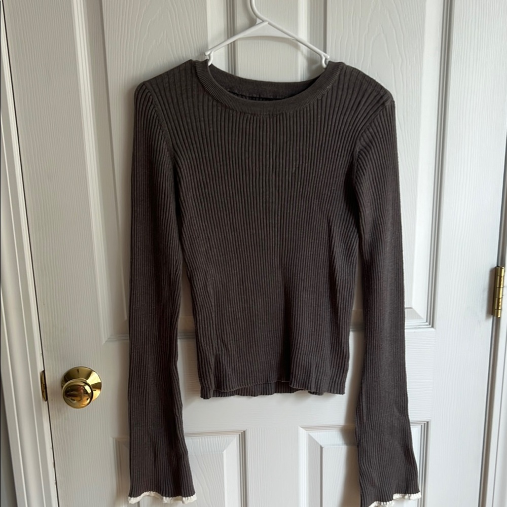 Aeropostale Ribbed Charcoal Long Sleeve Blouse